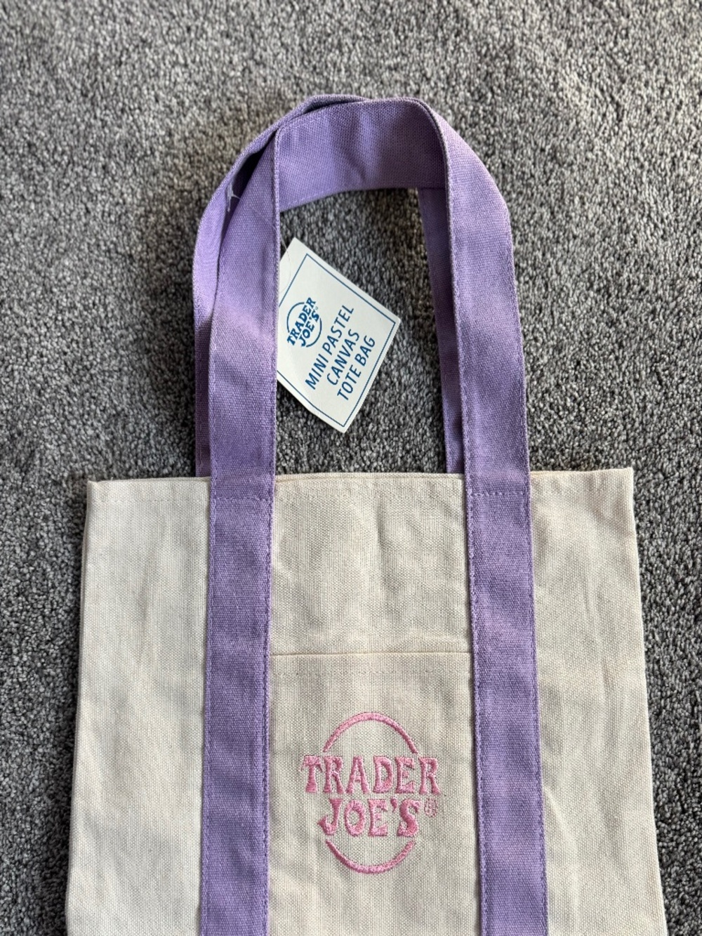 Trader Joe’s mini canvas tote purple